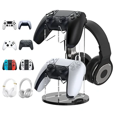 Abbildung von MoKo Game Controller Halter/Headset Ständer, 2 In 1 Acryl Universalhalterung für PS4 PS5 Xbox One Series Halterung Gaming Zubehör, Kopfhörer Ständer Schwarz&amp;Klar
