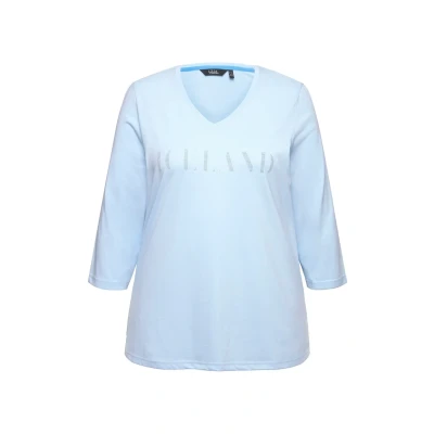 Abbildung von Ulla Popken Country Lettered 3/4 Sleeve Langarmshirt, Damen, Größe: 46/48, Soft light blue