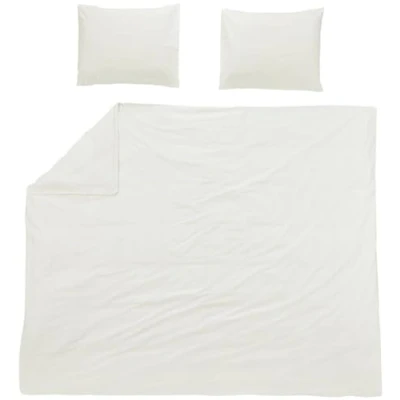 Abbildung von Meyco Home Uni Bettwäsche Doppelbett (Baumwolle, atmungsaktives Material, einfache Pflege, praktischer Einschlagstreifen, Maße: 240 x 200/220 cm), Cremeweiß