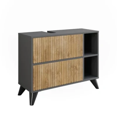 Abbildung von Vicco Waschbeckenunterschrank Leano, Anthrazit/Bergeiche, 80 x 62 cm mit 2 Schubladen