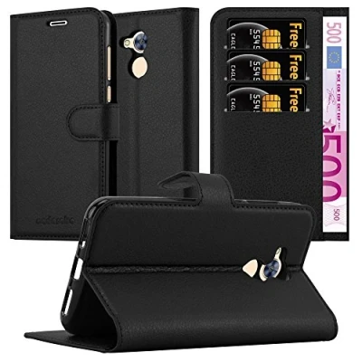 Abbildung von Cadorabo Hülle kompatibel mit Honor 6A Handyhülle aus Premium Kunst Leder Flip Klappbare Stoßfeste Magnetische [Standfunktion] [Kartenfächern] Cover für Tasche in Schwarz