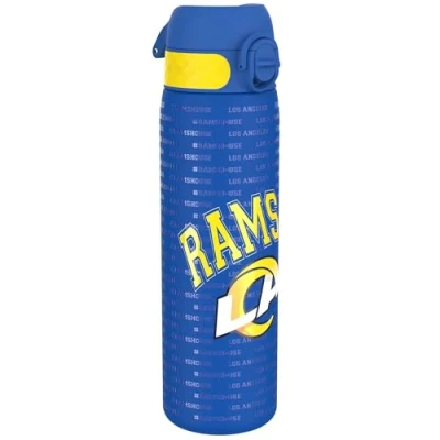 Abbildung von Ion8 Stahl Trinkflasche, 600 ml, Auslaufsicher, Einhandöffnung, Sichere Verriegelung, Spülmaschinenfest, Klappdeckel, Tragegriff, Leicht zu Reinigen, Langlebig, NFL Rams Design