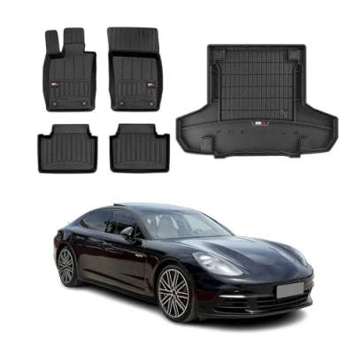 Abbildung von OMAC Fußmatten &amp; Kofferraumwanne Set kompatibel mit Porsche Panamera 2016 2024 Gummi 5X
