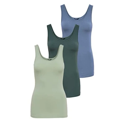 Abbildung von ONLY Damen Onllive Love Tank TOP 3 Pack, Desert Sage/Balsam Green/CHI, XXL