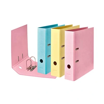 Abbildung von Original Falken 10er Pack Vegan Ordner Pure Pastell. Made in Germany. 8 cm breit DIN A4 farbig sortiert (Himmel_Blau, Vanille_Gelb, Flamingo_Pink) Aktenordner Briefordner Büroordner Pappordner