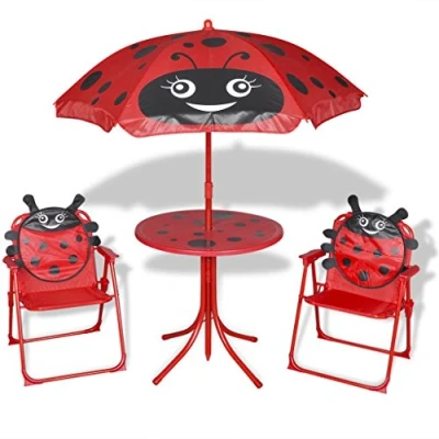 Abbildung von Festnight Kinder Garten Sitzgruppe Kindersitzgruppe mit 1 Tisch, 2 Stühle und Sonnenschirm Kinderm?Bel Rot
