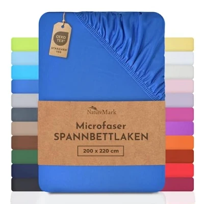 Abbildung von NatureMark Spannbettlaken Microfaser Spannbettlaken, Polyester, Gummizug: rundum, viele Größen und Farben Markenware, 200x220 cm, Royal blau