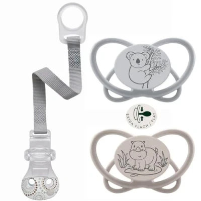 Abbildung von Nip Spar Set Silikon Schnuller My Butterfly 2er Pack, Größe 1 (0 6 Monate) ab Geburt aus nachhaltigen Rohstoffen Stillfreundlich Saugerhals Extra dünn, symmetrisch + Schnullerband mit Clip