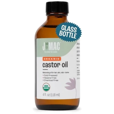 Abbildung von J MAC BOTANICALS organic castor oil cold pressed (Glass Bottle, 4 oz, NO DROPPER), pure oil, hexane free, for face, skin, eyelashes,