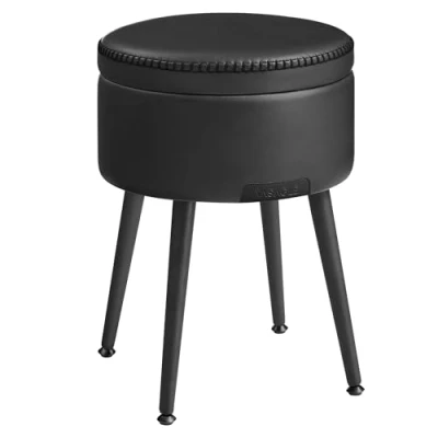 Abbildung von VASAGLE EKHO Kollektion Sitzhocker, Sitzbank mit Stauraum, Sitztruhe, Kunstleder, Nähte, Mid Century Modern Stil, modern, rund, Stahlbeine, bis 150 kg belastbar, tintenschwarz LOM005B01