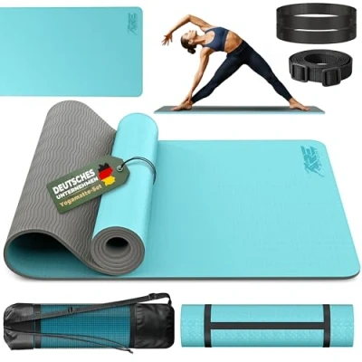Abbildung von RE:SPORT Gymnastikmatte TPE Yogamatte 183 x 61 0,6 cm Fitnessmatte Sportmatte rutschfest, Trainingsmatte mit Tragegurt Fitness Gymnastik Pilates Workout