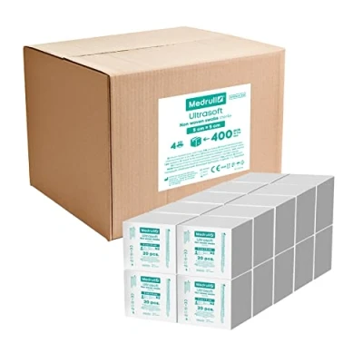 Abbildung von Medrull 5 x cm Kompressen Steril nicht gewebt (800 Stück) 20 boxen ULTRASOFT 4 lagig Verpackt 2 Stück Papierbeuteln (40