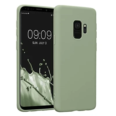 Abbildung von kwmobile Hülle kompatibel mit Samsung Galaxy S9 weiches TPU Silikon Case Cover geeignet für kabelloses Laden Graugrün