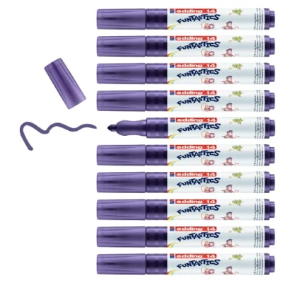 Abbildung von edding 14 FUNTASTICS 10 Malstifte für Kinder violett Rundspitze 3 mm Malspaß auf hellem Papier und Karton abwaschbar von Haut Textilien