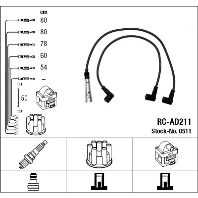 Abbildung von NGK 0511 Zündkabelsatz 6 AUDI: 100 C3 Limousine, A6 C4 Avant, Avant