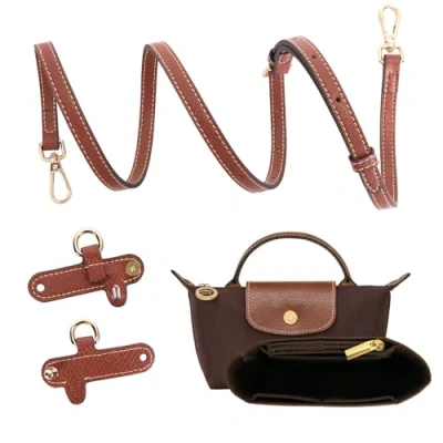 Abbildung von GADITIEK Schultergurt für Longchamp Tasche Damen, Geldbörsen Organizer, No Punch, längenverstellbarer Ersatzriemen aus Leder, mit mehreren Taschen, Handtaschen, passend Mini Größe (Braun 1,2 cm)