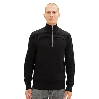 Abbildung von TOM Tailor MIT Troyer Kragen Strickpullover, Herren, Größe: XXL, Black