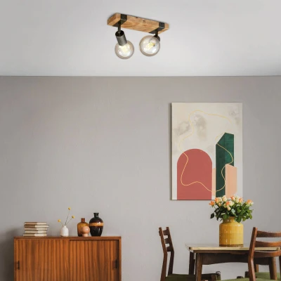 Abbildung von Briloner Leuchten Deckenspots 2900 021, schwenkbar, retro, Holz, ohne Leuchtmittel, Warmweiß, Deckenlampe, 28x10x9cm, Antik Grau, max.25W, E27, Wohnzimmer, Flur