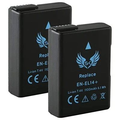 Abbildung von 2X SK Akku Ersatz für Nikon EN EL14 1100mAh EL14A D3100 D3300 D3400 D3500 D5100 D5300 D5500 D5600 DF /// CoolPix P7000 P7700 P7800