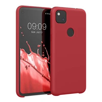 Abbildung von kwmobile Hülle kompatibel mit Google Pixel 4a Silikon Handy Case Handyhülle weiche Oberfläche kabelloses Laden Klassisch Rot