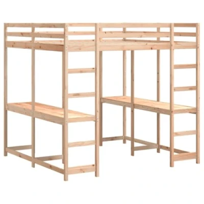 Abbildung von vidaXL Hochbett mit Schreibtisch &amp; Leiter 140x200 cm Massivholz Kiefer
