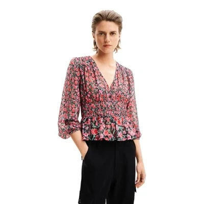 Abbildung von Desigual Floral Plumetis Bluse, Damen, Größe: Large, Black