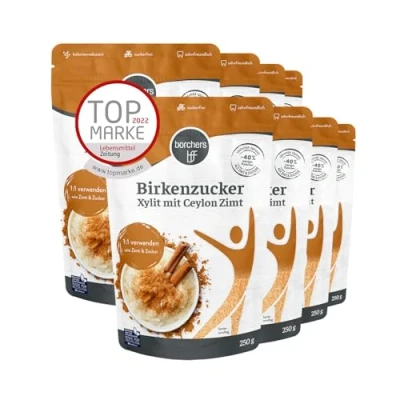 Abbildung von borchers Birkenzucker 100% Xylit mit Ceylon Zimt 8 Beutel à 250g Zuckerfrei Zahnfreundlich weniger Kalorien 8x