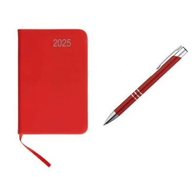 Abbildung von Stylex Schreibwaren Taschenkalender 2025 / ca A7 PU Einband Farbe: rot + Metall Kugels