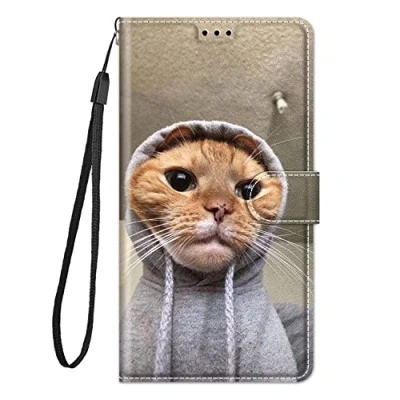 Abbildung von Everainy Kompatibel für Xiaomi Redmi 13C/13 C/Poco C65 Hülle Silikon Leder Flip Case Cover Kartenfach Kickstand Klappbar Muster Motiv Tasche Magnetisch Hüllen Bumper Handyhülle (Katze)