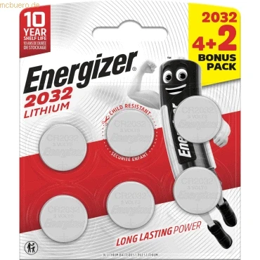 Abbildung von Energizer CR2032 4+2 Knapcellebatteri CR 2032 Lithium 240 mAh 3 V 6 stk