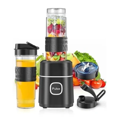 Abbildung von Mixer, Smoothie Maker, 500W Mini Standmixer mit 2x570ml Tritan BPA Freier Flasche, Tragbarer Edelstahl Blender, Geräuscharm, Leicht zu Reinigen, 4 Klingen System, für Jede Art von Shake und