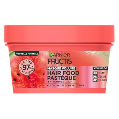 Abbildung von Garnier Fructis Hair Food Volumenmaske mit Wassermelone 97% vegane Formel aus natürlichem Ursprung für feines Haar 320 ml