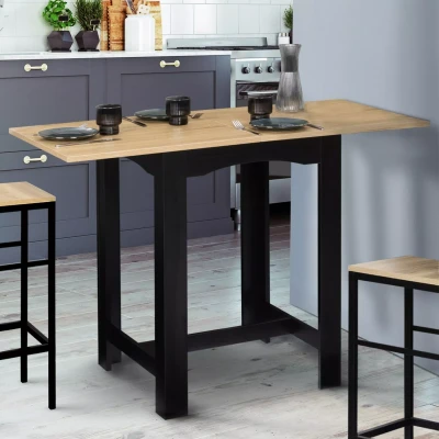 Abbildung von IDMarket Stehtisch, ausziehbar, Dona, 2 bis 4 Personen, schwarz, Tischplatte in Buche Optik, 60 130 cm