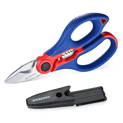 Abbildung von WorkPro Elektrikerschere Kabelschere Universalschere, Multi Schere mit Abisolierzange, (1 tlg), Multifunktions Edelstahlschere Gürtelclip, 162MM