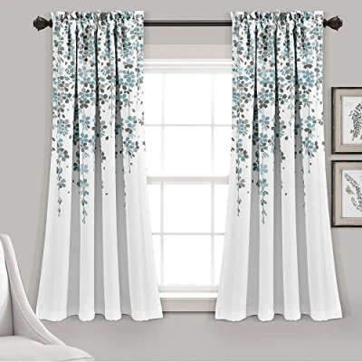 Abbildung von Lush Decor Verdunklungsvorhänge mit weinenden Blumen, für Wohnzimmer, Esszimmer, Schlafzimmer, 132 cm B x 160 L, Blau und Grau