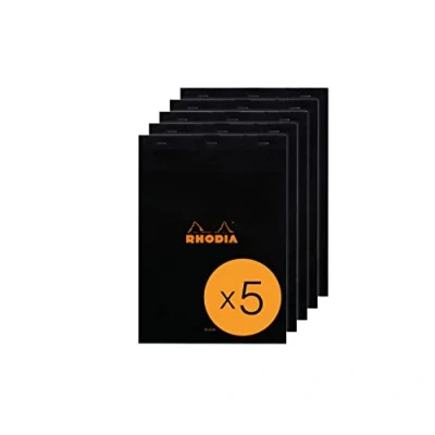 Abbildung von Rhodia 180009C Packung mit 5 Notizblöcken No.18, DIN A4 80 Blätter blanko 80g, Schwarz, 1 Pack