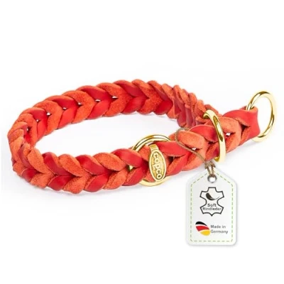 Abbildung von CopcoPet Fettleder Hundehalsband Würger geflochten mit Messing Zugstopp Ring, Handarbeit aus Deutschland, Rot 55 60 cm x 20 mm Hunde Halsband