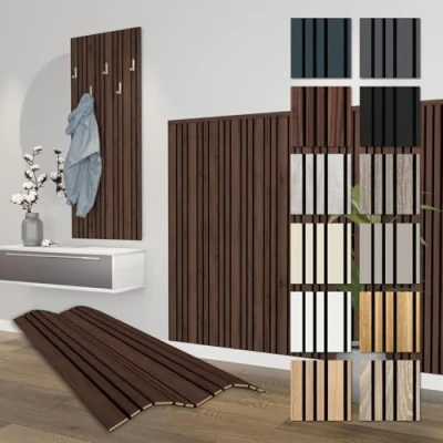 Abbildung von HEXIM Akustikpaneele Holz 138,5x60cm Mila flexible Wandpaneele 4er Set (3,32m²) Wanddeko Holzpaneele Wand Kombipaneel Wandverkleidung Schalldämmung Akustikfilz rot/braun Catania Oak