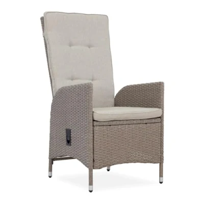 Abbildung von Riess Ambiente Outdoor Gartenstuhl Sylt Natur beige Polyrattan Hochlehner mit Armlehne verstellbar wetterfest