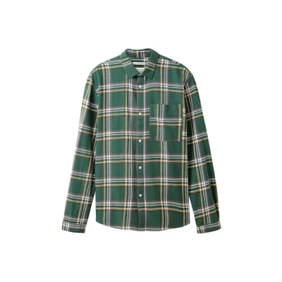 Abbildung von TOM TAILOR Denim Herren 1037458 Relaxed Fit Karo Hemd aus Baumwolle mit Brusttasche, 32334 hunter Green Colorful Check, S