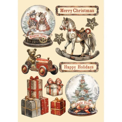 Abbildung von Stamperia Coloured Wooden Shapes for Scrapbooks, Albums, Bullet Journals and More, Laser Cut, Printed Enhanced Detail, Perfect Crafts Gifting (Gear up Christmas, Snow Globes) (A5)