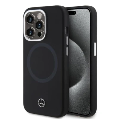 Abbildung von CG MOBILE Mercedes Benz Handyhülle kompatibel mit Magsafe und iPhone 15 Pro in Bi Color Case Schwarz, Silikon glatt, kratzfest, glatte Schutzhülle einfachem Snap on, Stoßdämpfung &amp; Signatur Logo