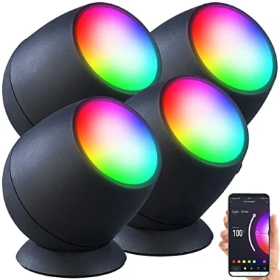 Abbildung von Luminea Home Control Hintergrund Beleuchtung: 4er Set WLAN Stimmungsleuchten, RGB CCT LEDs, 210lm, 2,2W, USB,schwarz (RGB Lampe Tisch, Tischleuchte, Kabellose Stehlampe)
