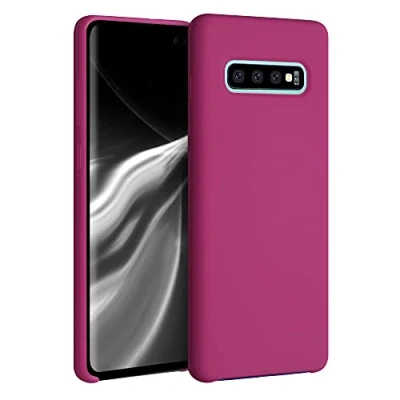 Abbildung von kwmobile Hülle kompatibel mit Samsung Galaxy S10 Plus / S10+ Silikon Handy Case Handyhülle weiche Oberfläche kabelloses Laden Himbeer Pink