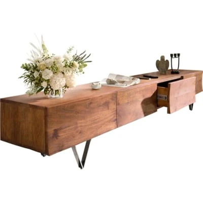 Abbildung von DELIFE Lowboard Wyatt, Akazie Braun 220 cm 4 Schübe V Fuß Edelstahl