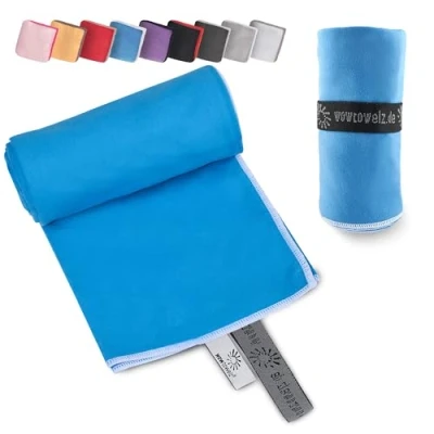 Abbildung von Wowtowelz kompaktes Mikrofaser Handtuch, Reisehandtuch, Sport Fitnesshandtuch, Strand Badetuch, leicht u. schnelltrocknend, (Blau, 90 x 60 cm)