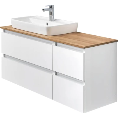Abbildung von Saphir Waschtisch &quot;Quickset 360 Waschplatz mit Keramik Aufsatzbecken, wandhängend&quot;, Waschtischplatte, 113 cm breit, Weiß Glanz, 4 Schubladen