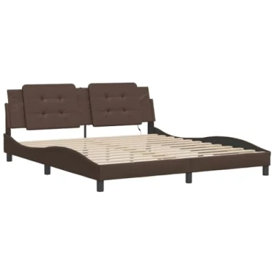 Abbildung von vidaXL Bettgestell, Polsterbett Bett mit LED, Bettrahmen Lattenrost Wellenform, Doppelbett für Schlafzimmer, Braun 160x200cm Kunstleder