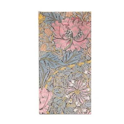 Abbildung von Morris Pink Honeysuckle (William Morris) Slim 12 month Horizontal Hardback Dayplanner 2025 (Elastic Band Closure): tydzień na dwóch stronach, zamykany gumkę, papier 100 gsm
