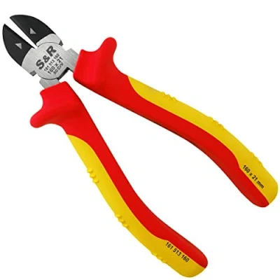 Abbildung von S&amp;R VDE Seitenschneider 160mm 1000V Zange, 60 Chrom Vanadium Stahl, induktions / hitze gehärtet, phosphatiert, mit ergonomischen 2 Komponenten Griffen, 21mm Schneidbacken, Draht und Kabelschneider